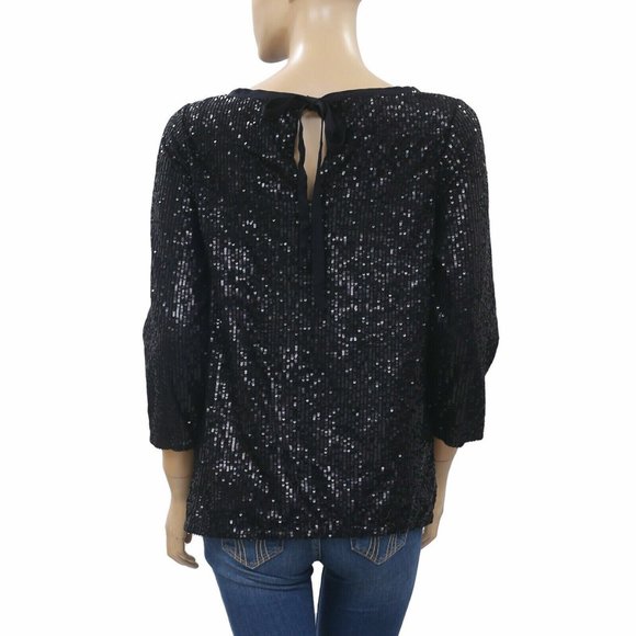 Semicouture Sequin Embellished Blouse Top Cocktail Evening Black S - Picture 6 of 7